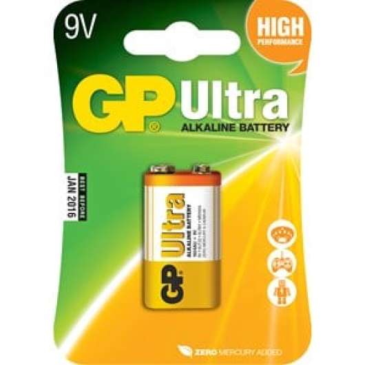 Batteri GP Alkaline Ultra 6LR61, 9 V