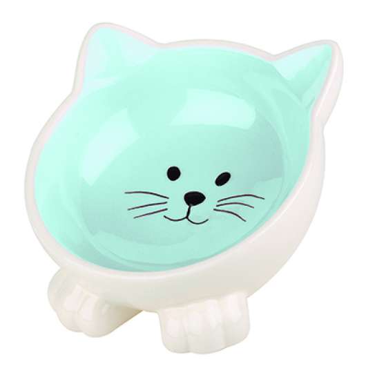 Kattformad kattskål i keramik - Blå