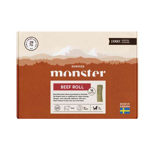 Monster Hundgodis Rawhide Beef Roll Box - Medium