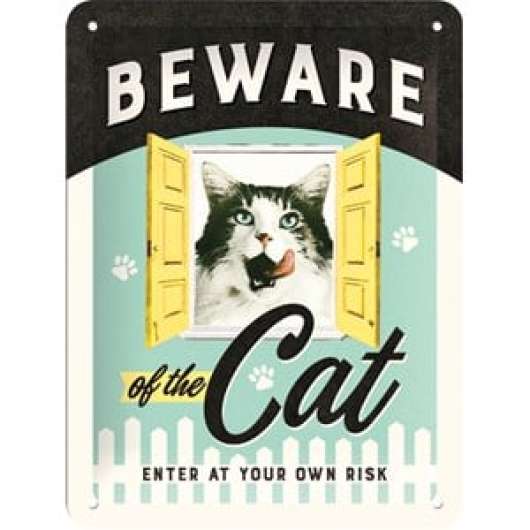 Plåtskylt Beware Cat, 15x20 cm
