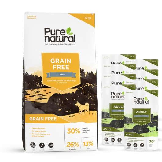 Purenatural Dog Adult Grain Free Lamb 12 kg + Multipack våtfoder