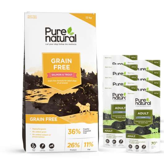 Purenatural Dog Adult Grain Free Salmon & Trout 12 kg + Multipack våtfoder
