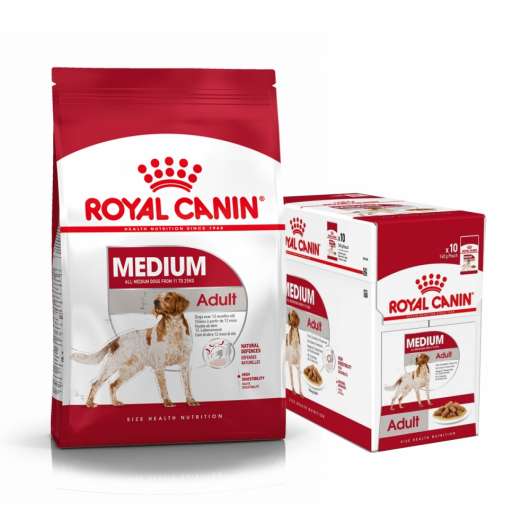 Royal Canin Medium Adult Torrfoder 15 kg + Multipack Våtfoder