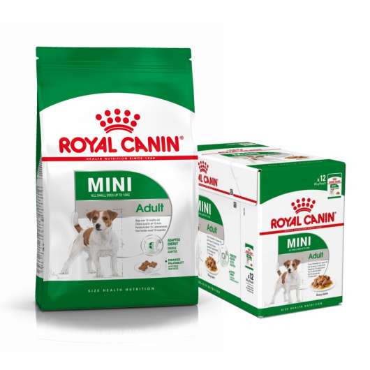 Royal Canin Mini Adult Torrfoder 8 kg + Multipack Våtfoder