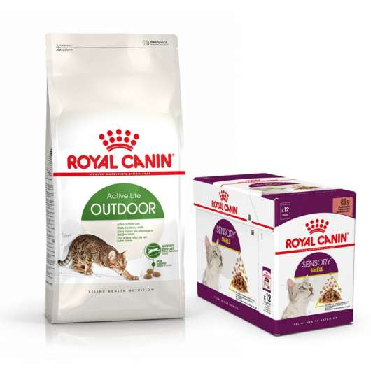 Royal Canin Outdoor Torrfoder 10 kg + Royal Canin Sensory Smell Gravy Multipack Våtfoder