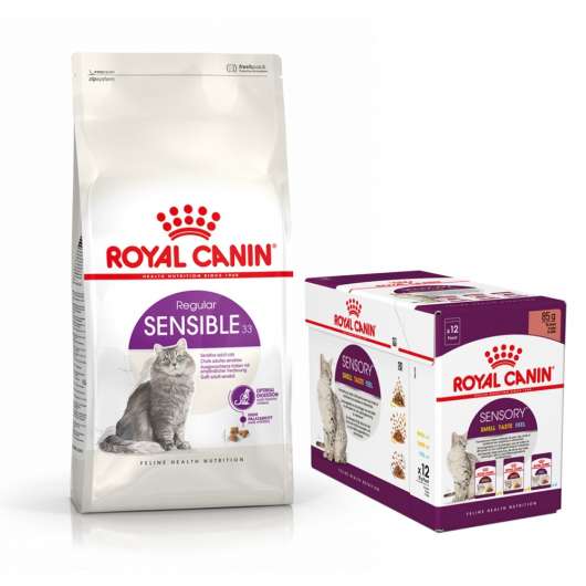 Royal Canin Sensible Torrfoder 10 kg + Royal Canin Sensory Mixed Box Gravy Multipack Våtoder